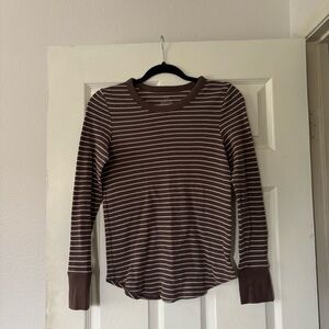 Aerie Brown and White Striped Waffle-knit Long Sleeve Shirt